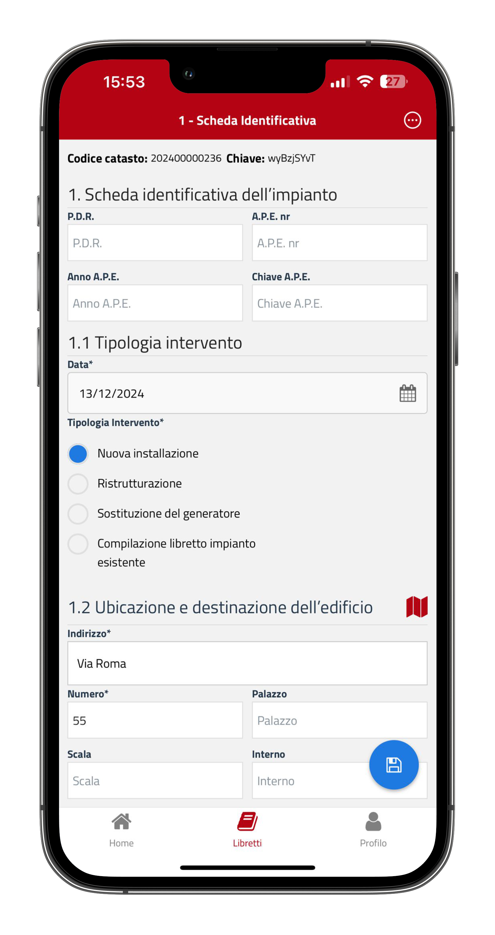 Scheda identificativa impianto